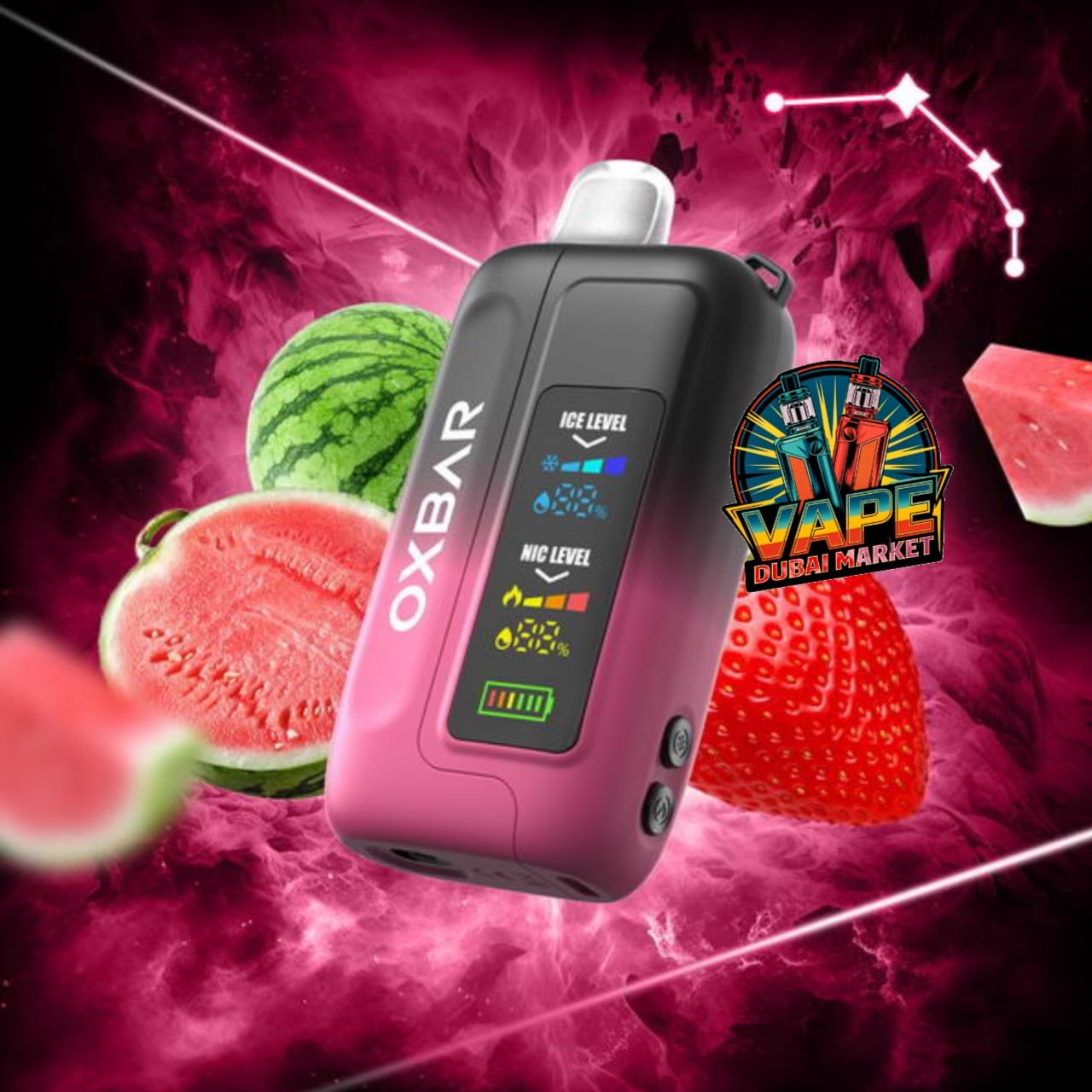 OXBAR Ice-Nic Control vape with watermelon strawberry flavor and digital display Dubai