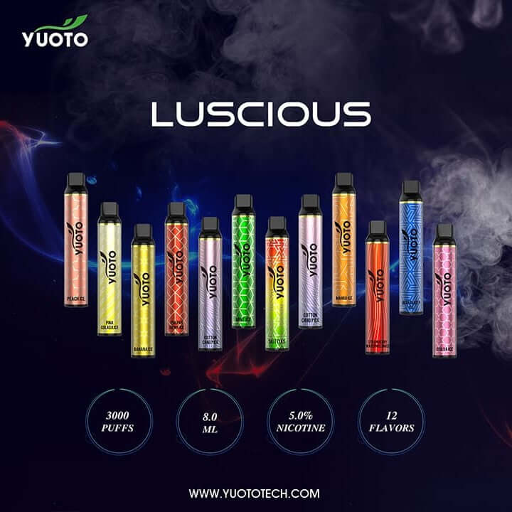 Yuoto Luscious 3000 Puffs – disposable vape lineup with 12 flavors and 5% nicotine