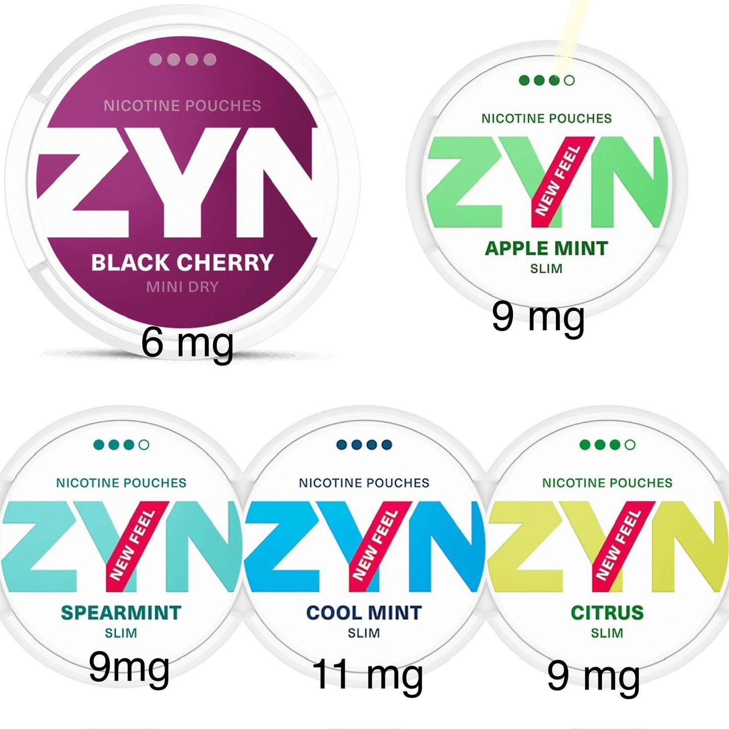 ZYN nicotine pouches Black Cherry, Apple Mint, Spearmint, Cool Mint, Citrus cans
