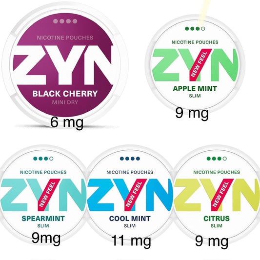 ZYN nicotine pouches Black Cherry, Apple Mint, Spearmint, Cool Mint, Citrus cans